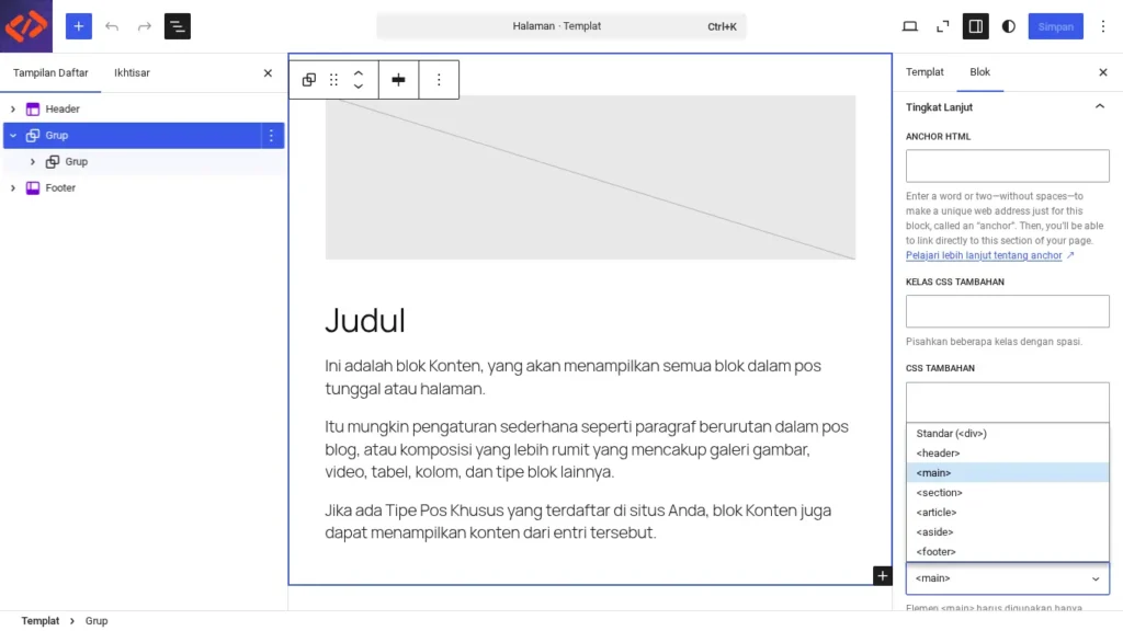 Setting HTML Element Group Page