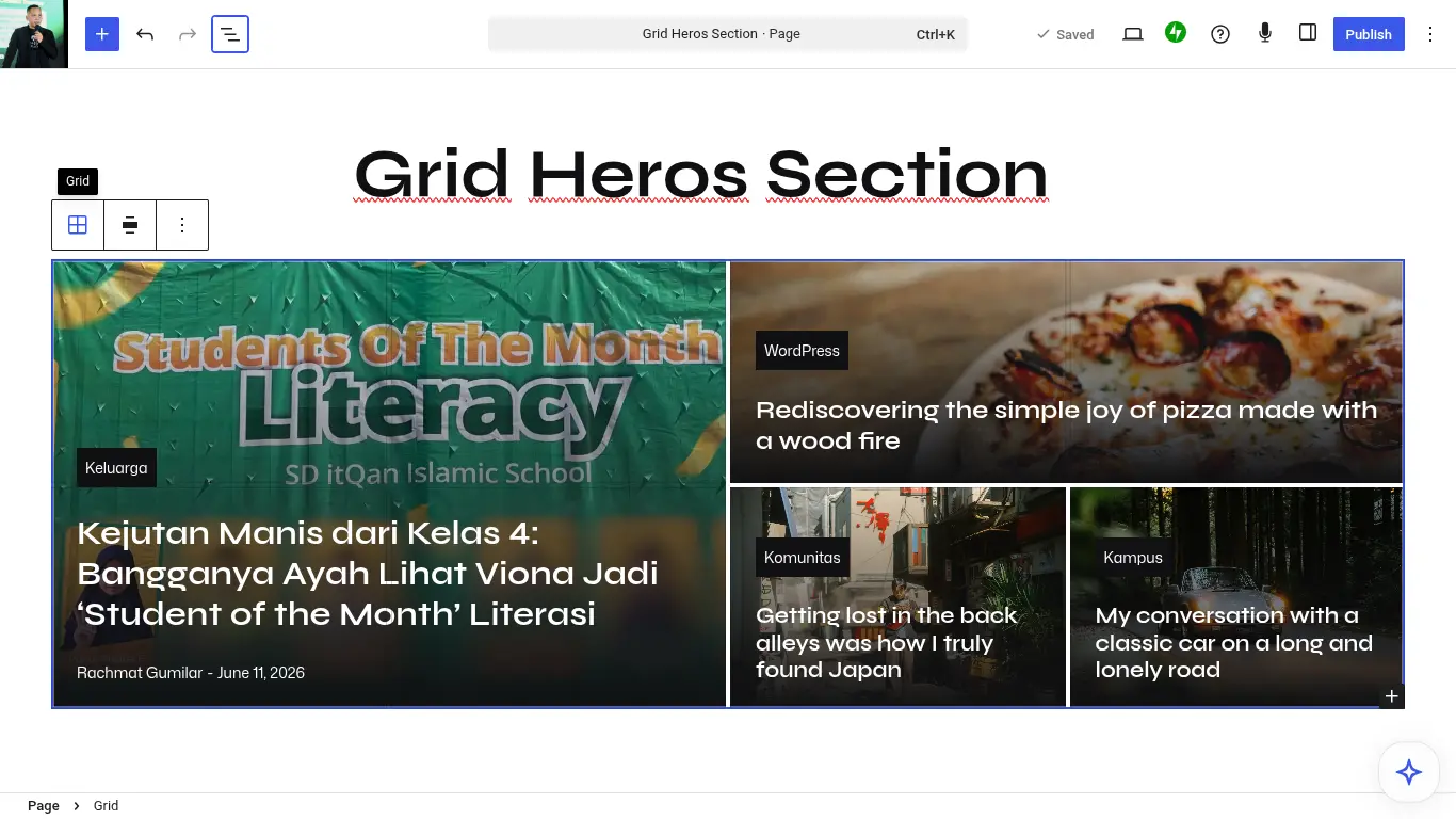 Eksperimen Grid Block WordPress.com: Cara Mudah Bikin Hero Section Estetik untuk Website Blog dan Portal Berita