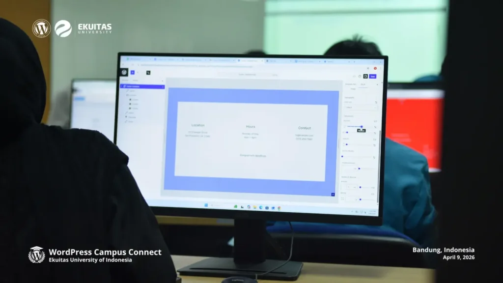 Layar monitor mahasiswa menampilkan hasil kompilasi susunan komponen Footer